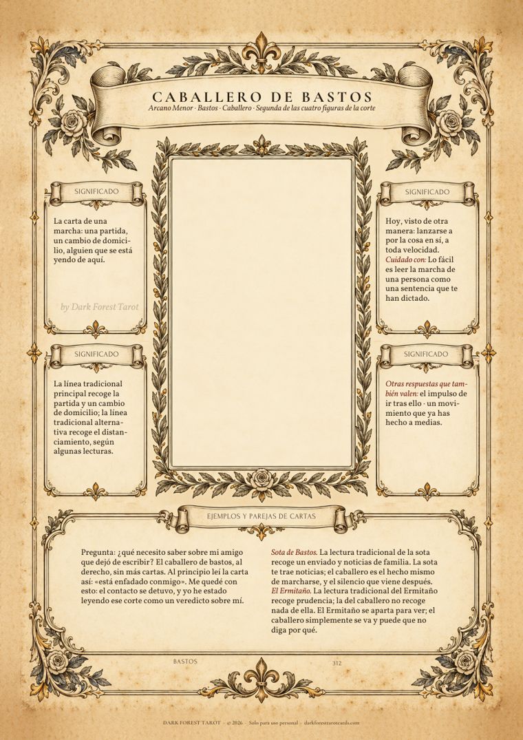 Página interior del libro de estudio de las 78 cartas