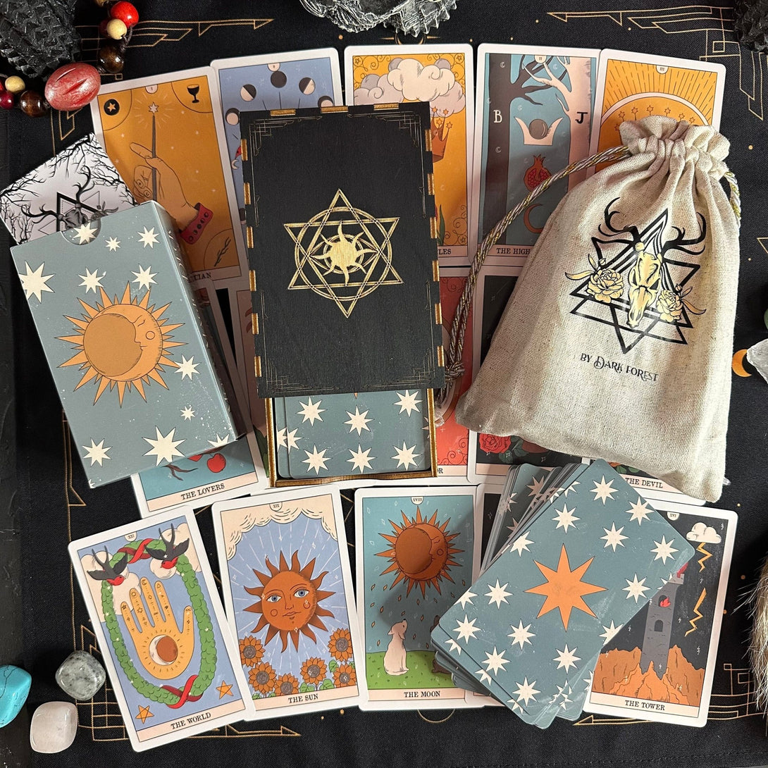 Moon Magic Tarot Deck.Eco Linen Cardboard - Dark Forest Tarot Cards