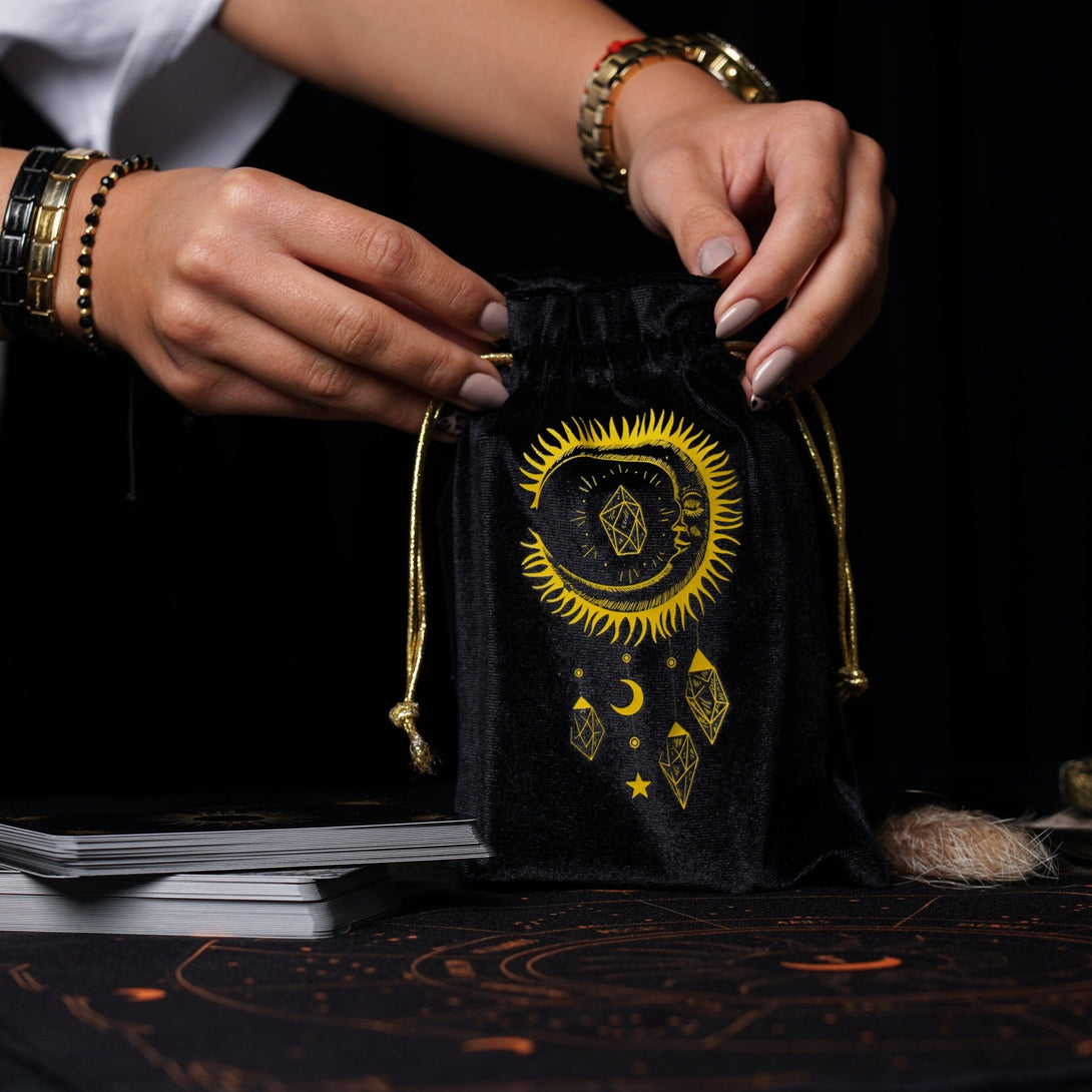 Set Black Gold Tarot Bag & Tarot Cloth for Tarot Cards - Dark Forest Tarot Cards