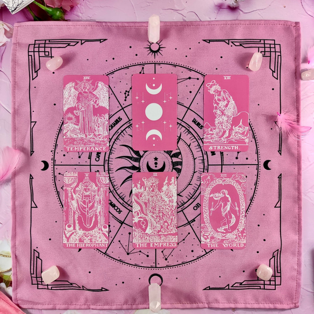 Set Pink Tarot Bag & Tarot Cloth for Tarot Cards - Dark Forest Tarot Cards