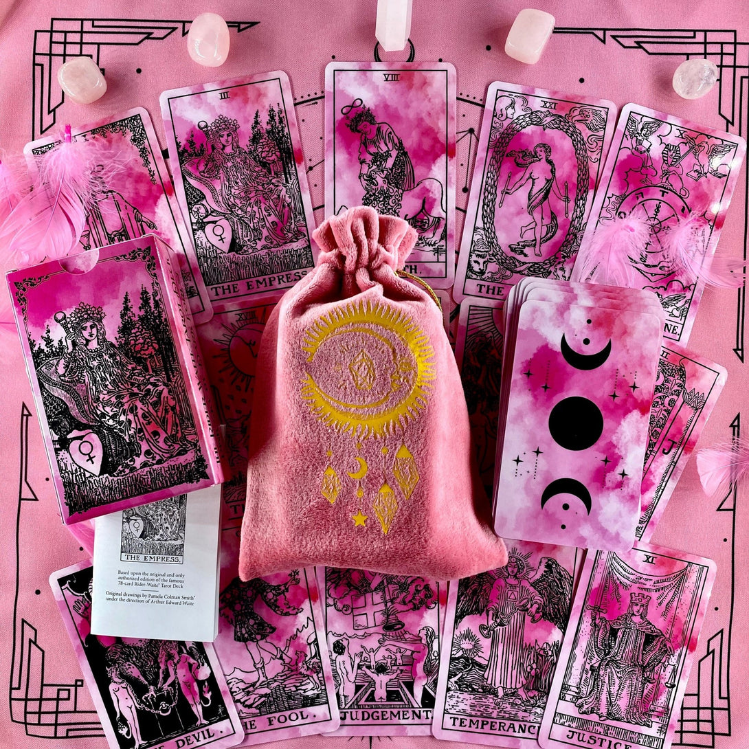 Set Pink Tarot Bag & Tarot Cloth for Tarot Cards - Dark Forest Tarot Cards