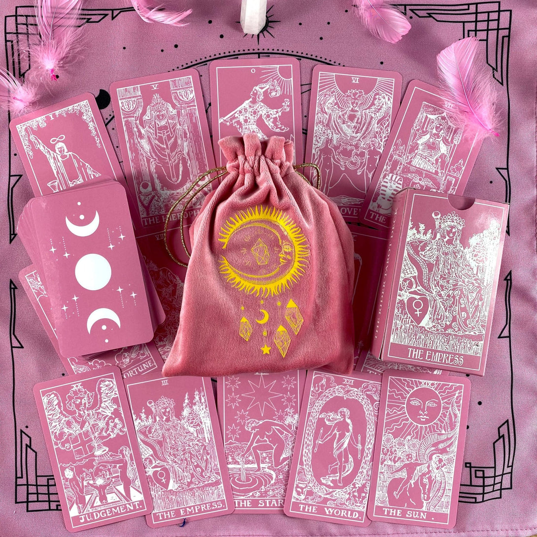 Set Pink Tarot Bag & Tarot Cloth for Tarot Cards - Dark Forest Tarot Cards