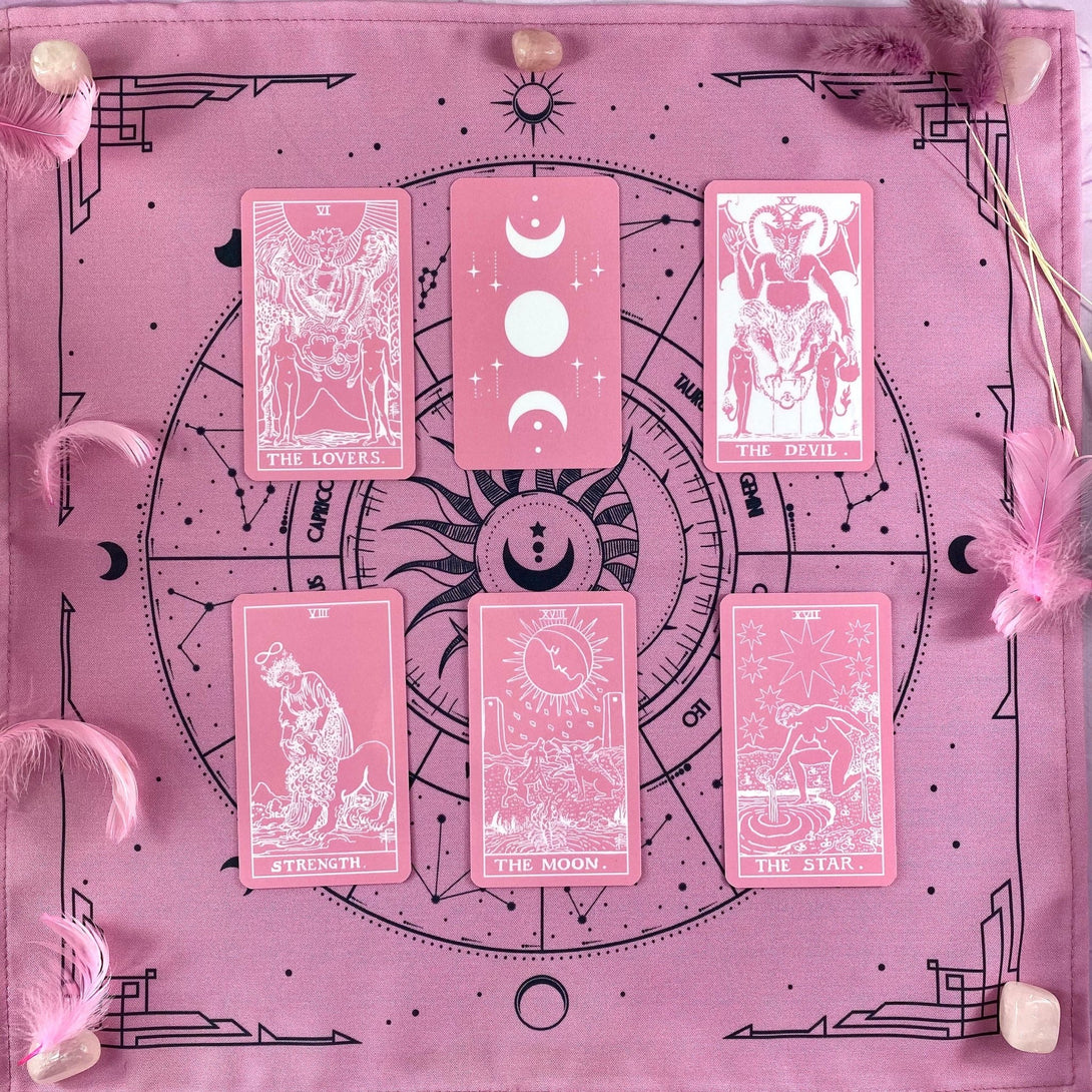 Set Pink Tarot Bag & Tarot Cloth for Tarot Cards - Dark Forest Tarot Cards