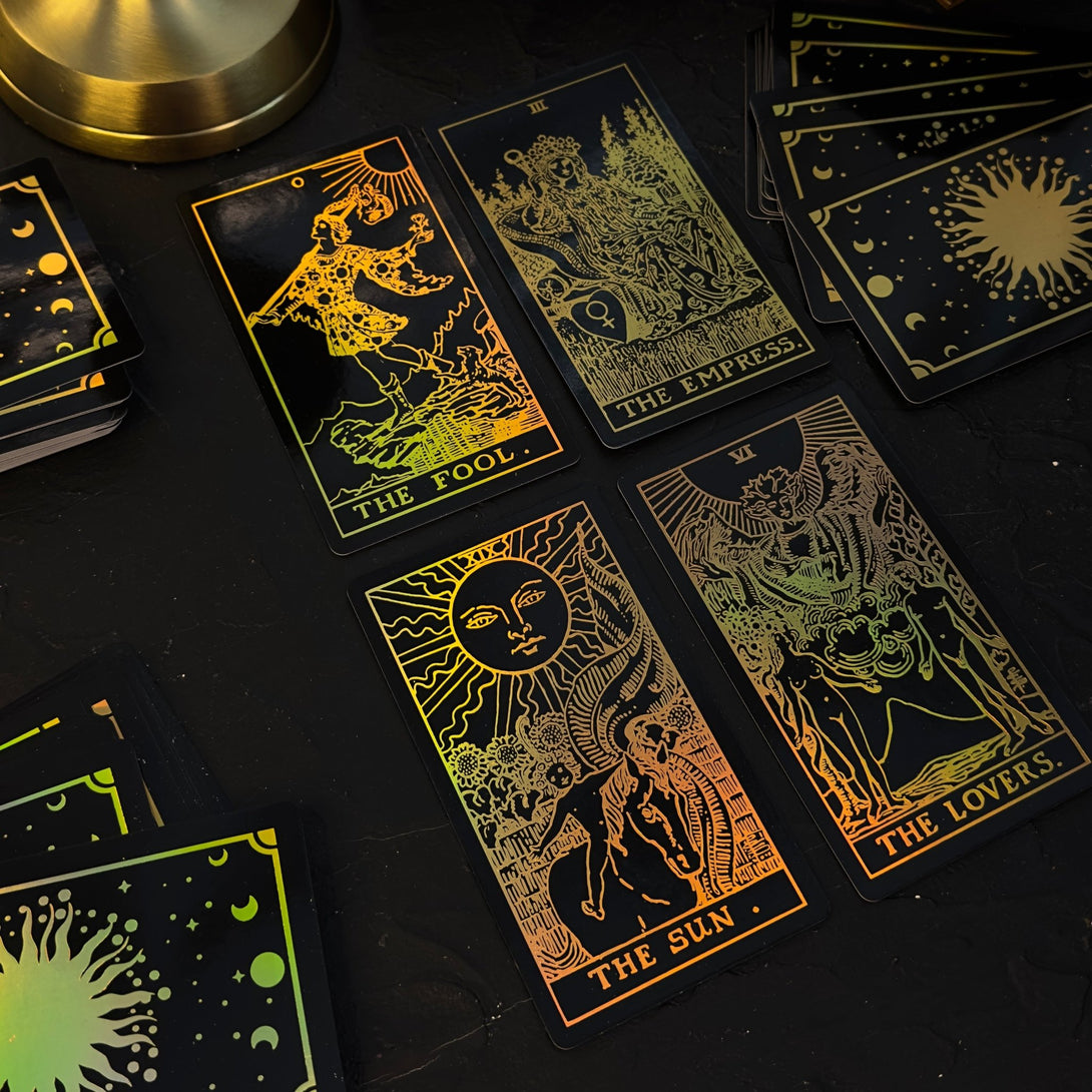 The Rider Waite Gold Sun Rainbow Foil Tarot Deck - Dark Forest Tarot Cards