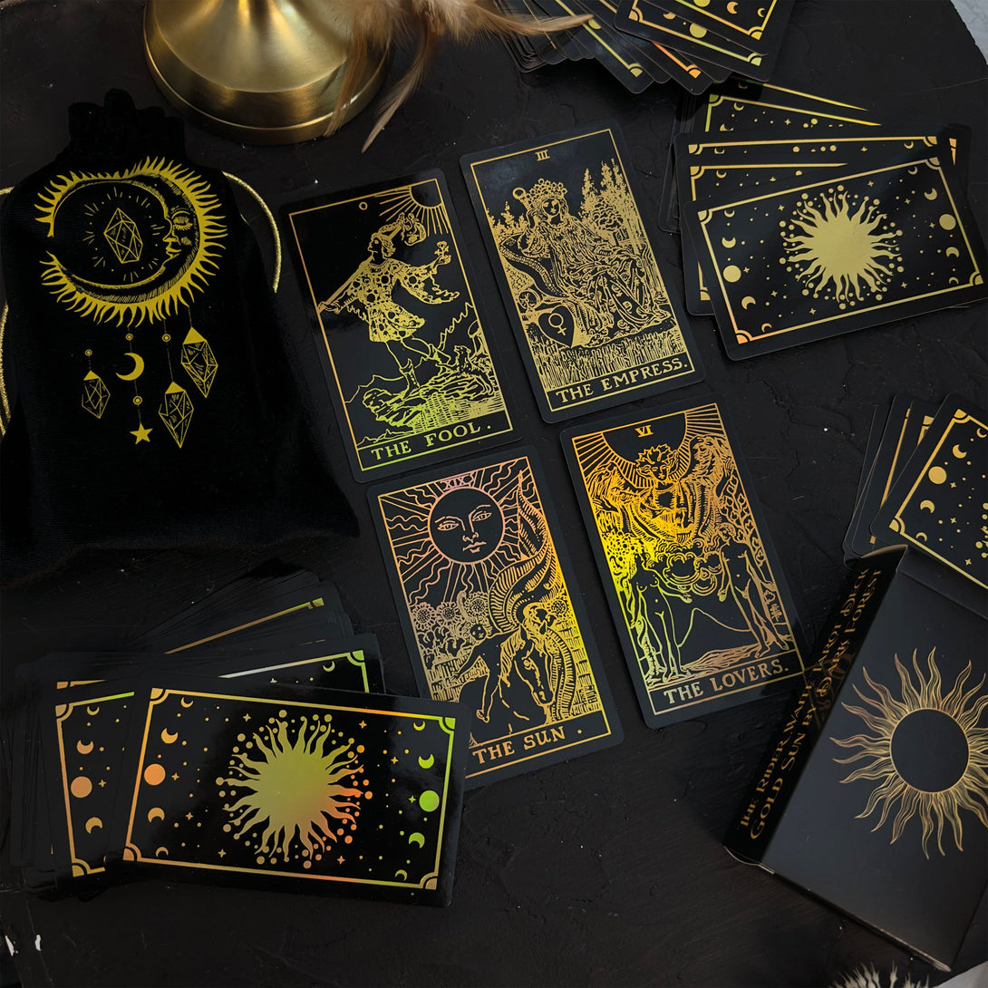 The Rider Waite Gold Sun Rainbow Foil Tarot Deck - Dark Forest Tarot Cards