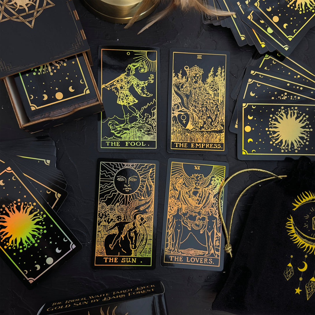 The Rider Waite Gold Sun Rainbow Foil Tarot Deck - Dark Forest Tarot Cards