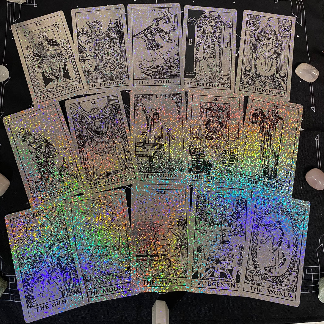 the Rider Waite Holographic Crystal Foil Tarot Deck - Dark Forest Tarot Cards