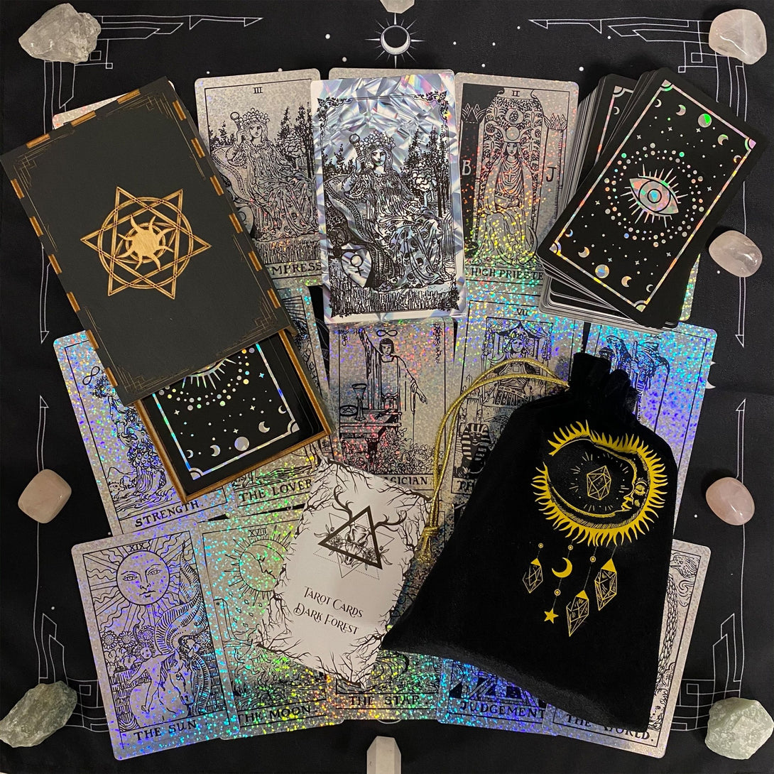 the Rider Waite Holographic Crystal Foil Tarot Deck - Dark Forest Tarot Cards