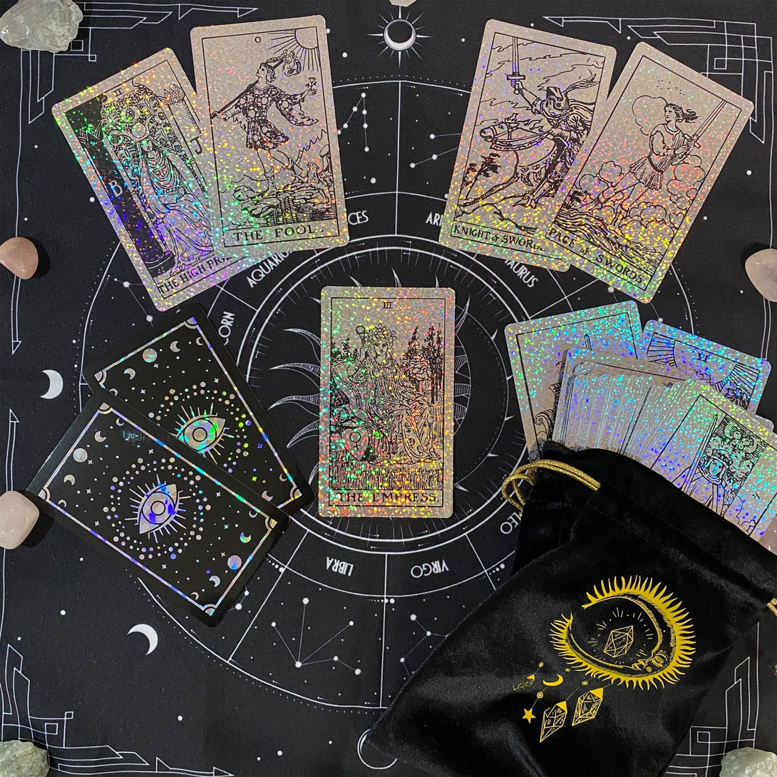 the Rider Waite Holographic Crystal Foil Tarot Deck - Dark Forest Tarot Cards