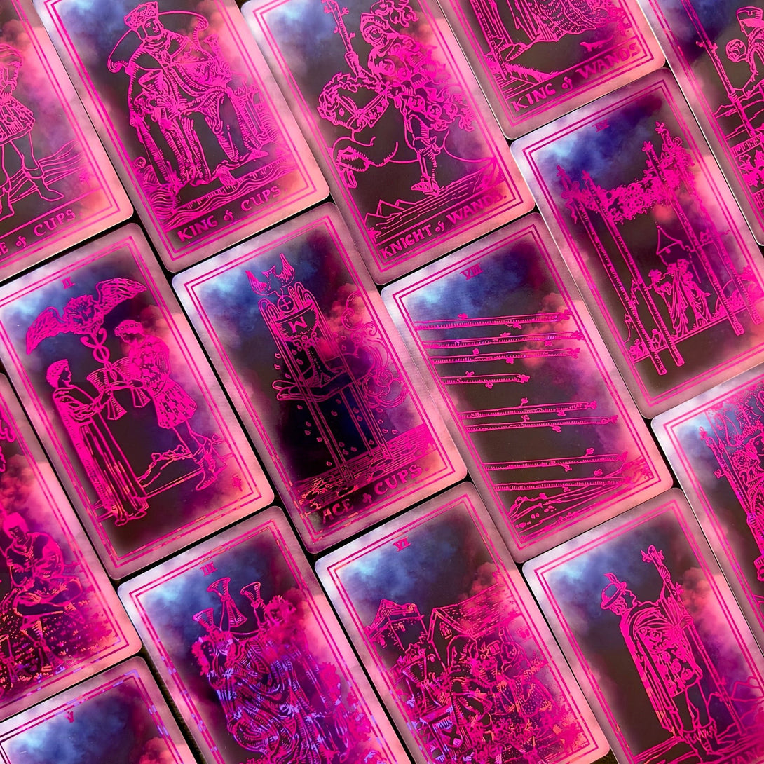 the Rider Waite Purple Neon Foil Tarot Deck - Dark Forest Tarot Cards