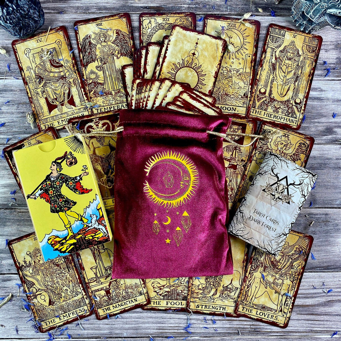 Velvet Tarot Bag Red & Gold - Dark Forest Tarot Cards