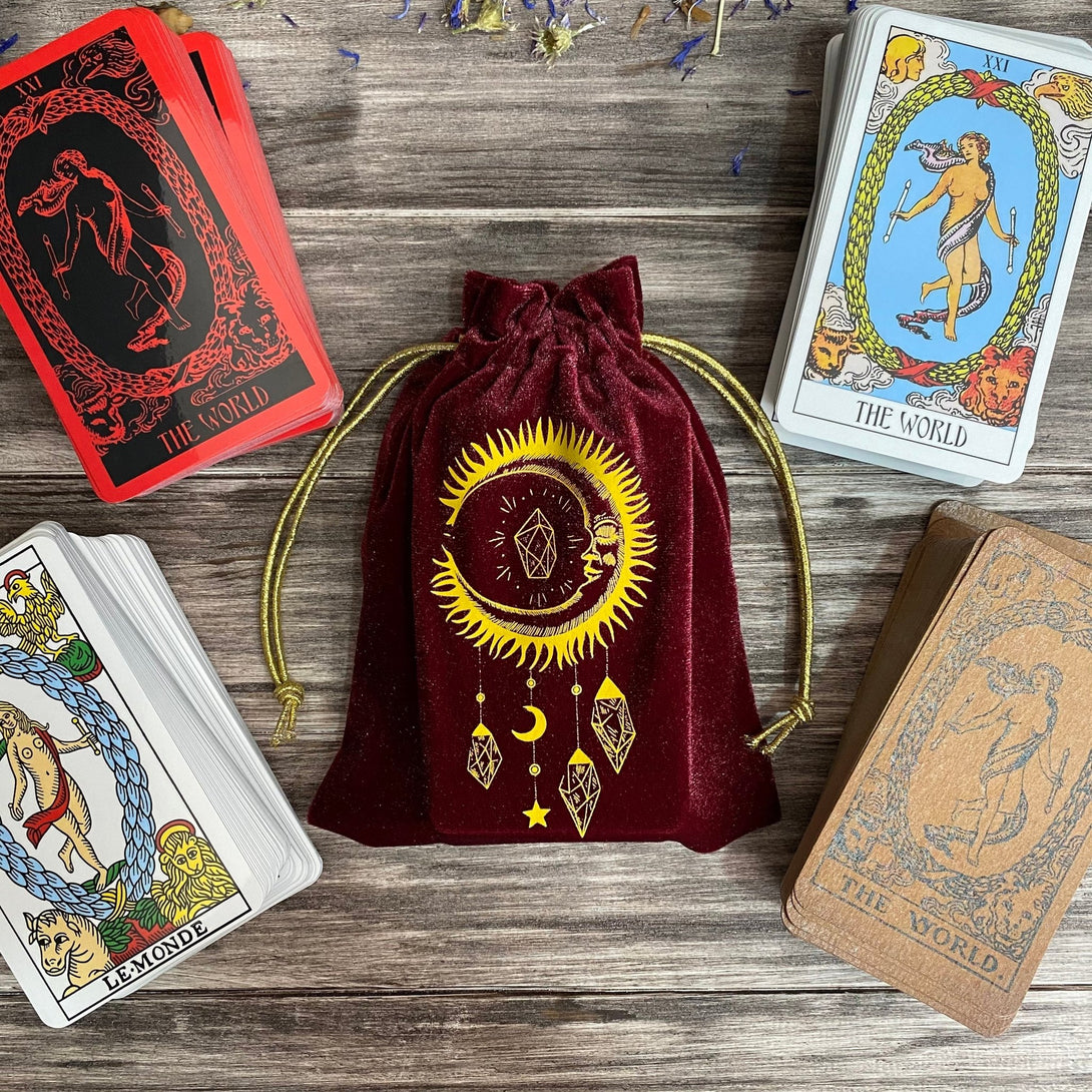 Velvet Tarot Bag Red & Gold - Dark Forest Tarot Cards