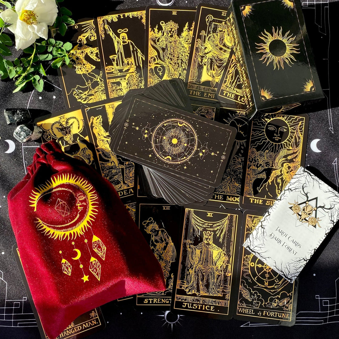 Velvet Tarot Bag Red & Gold - Dark Forest Tarot Cards