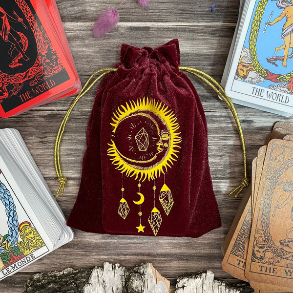 Velvet Tarot Bag Red & Gold - Dark Forest Tarot Cards