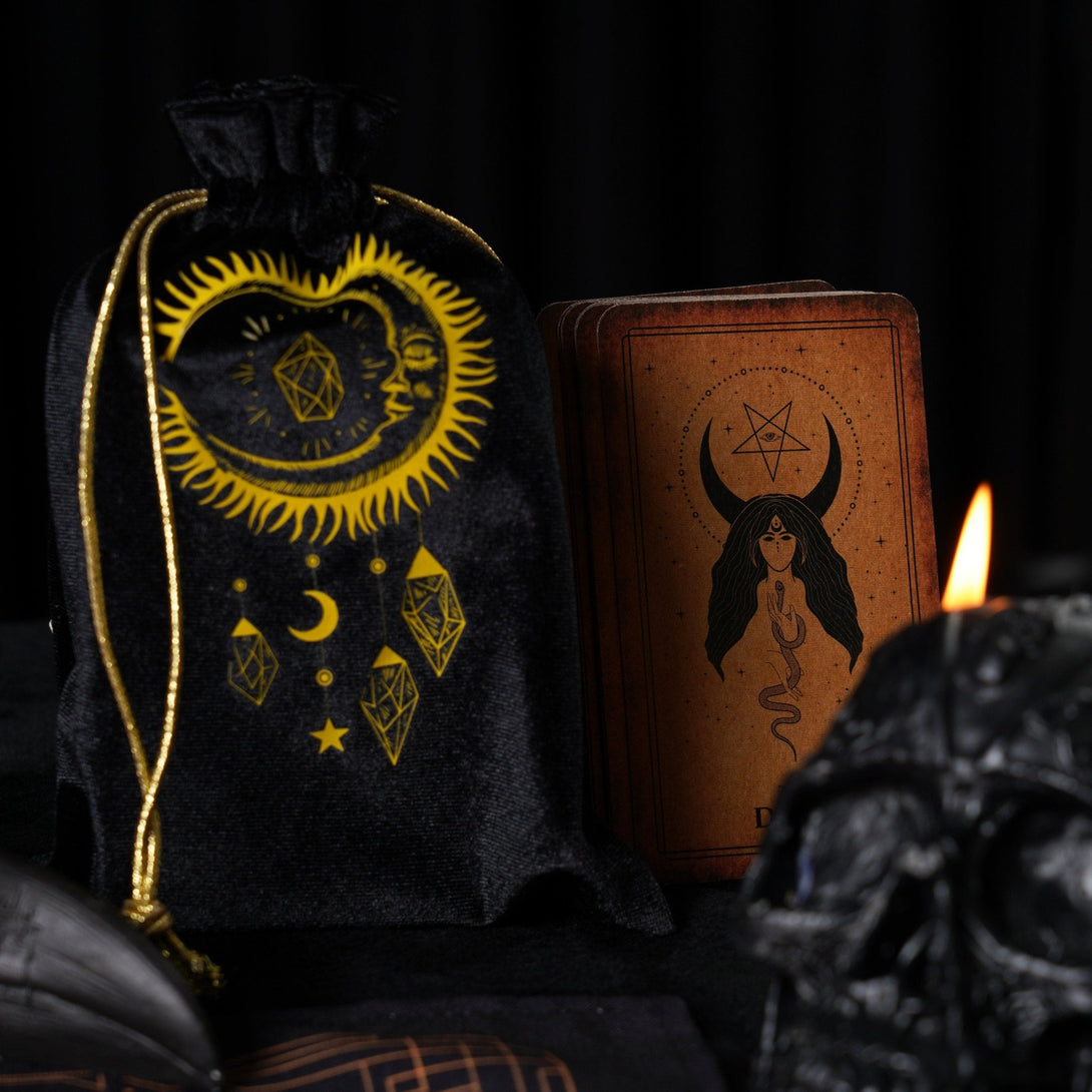 Velvet Tarot Cards Bag Black&Gold - Dark Forest Tarot Cards